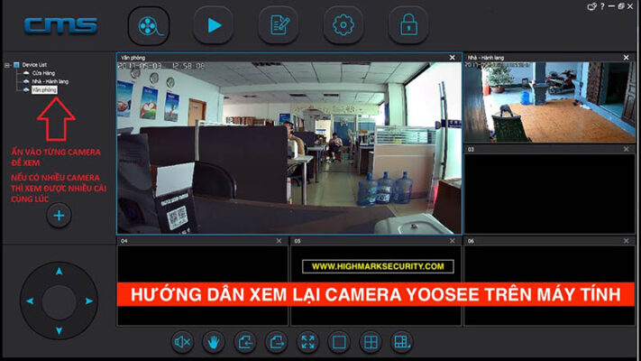 Giao diện menu xem lại camera Yoosee của phần mềm CMS Client